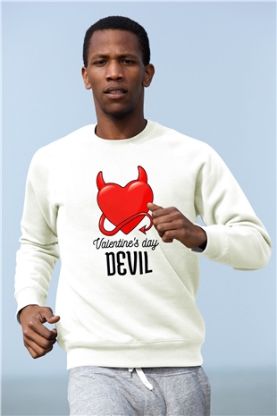 Sevgililer Günü Beyaz Unisex Sweatshirt