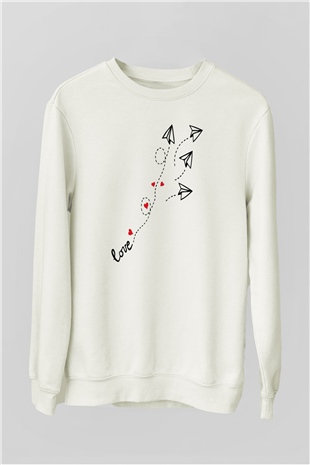 Sevgililer Günü Beyaz Unisex Sweatshirt