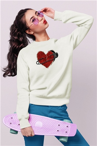 Sevgililer Günü Beyaz Unisex Sweatshirt