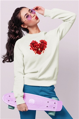 Sevgililer Günü Beyaz Unisex Sweatshirt