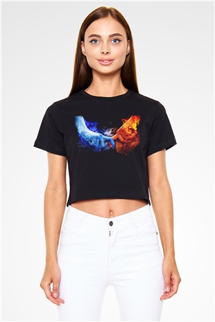 Sevgililer Günü Siyah Crop Top Tişört