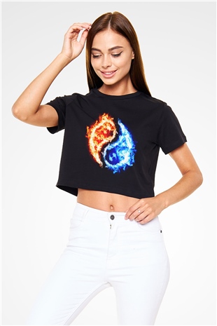 Sevgililer Günü Siyah Crop Top Tişört