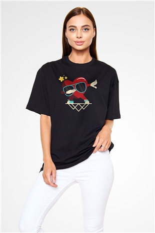 Sevgililer Günü Siyah Oversize Tişört Oversize T-shirt - TişörtFabrikası