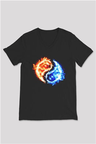 Sevgililer Günü Siyah Unisex V Yaka Tişört T-Shirt