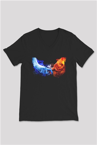 Sevgililer Günü Siyah Unisex V Yaka Tişört T-Shirt