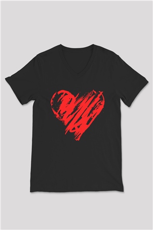 Sevgililer Günü Siyah Unisex V Yaka Tişört T-Shirt