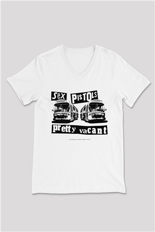 Sex Pistols Beyaz Unisex V Yaka Tişört T-Shirt