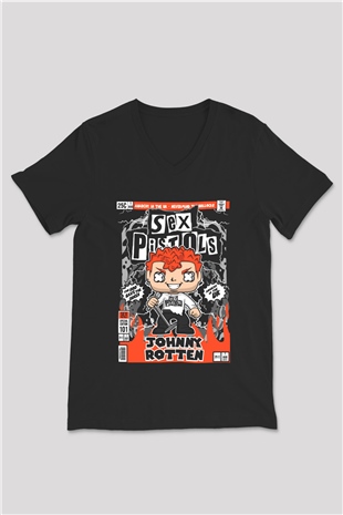 SexPistols Baskılı Unisex Siyah V Yaka Tişört