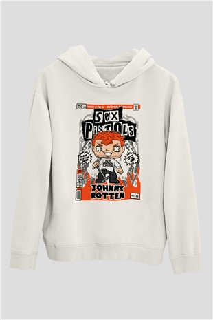SexPistols Johnny Rotten Baskılı Unisex Beyaz Hoodie