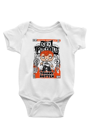 SexPistols Johnny Rotten Baskılı Unisex Beyaz Bebek Body - Zıbın
