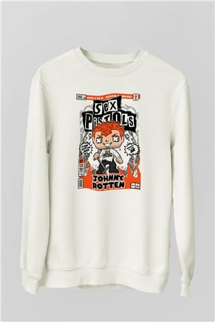 SexPistols Johnny Rotten Baskılı Unisex Beyaz Sweatshirt