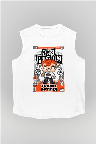 SexPistols Johnny Rotten Baskılı Unisex Beyaz Kolsuz Tişört