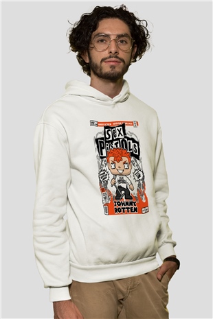 SexPistols Johnny Rotten Baskılı Unisex Beyaz Hoodie