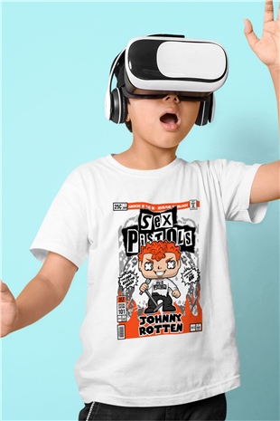 SexPistols Johnny Rotten Baskılı Unisex Beyaz Çocuk Tişört