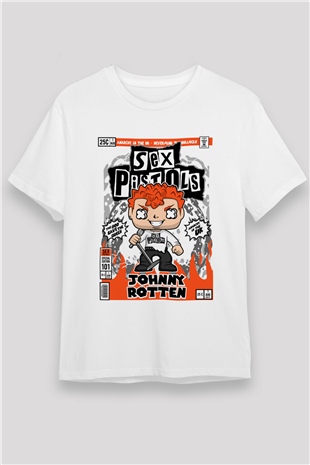 SexPistols Johnny Rotten Baskılı Unisex Beyaz Tişört