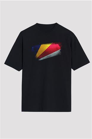 Seyşeller - Seychelles Bayrağı Baskılı Unisex Siyah Oversize Tişört