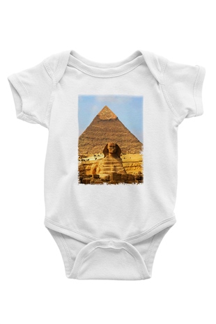 Sfenks Baskılı Beyaz Unisex Bebek Body - Zıbın