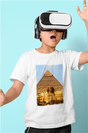 Sfenks Baskılı Beyaz Unisex Çocuk Tişört