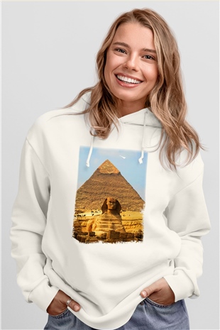 Sfenks Beyaz Unisex Kapşonlu Sweatshirt