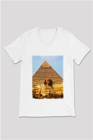Sfenks Beyaz Unisex V Yaka Tişört T-Shirt