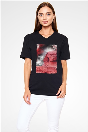 Sfenks Siyah Unisex V Yaka Tişört