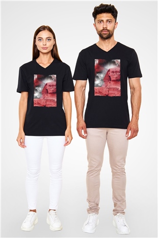 Sfenks Siyah Unisex V Yaka Tişört