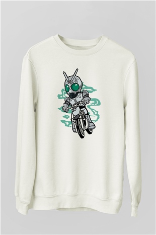 Shadowmoon Motocross Rider Baskılı Beyaz Unisex Sweatshirt