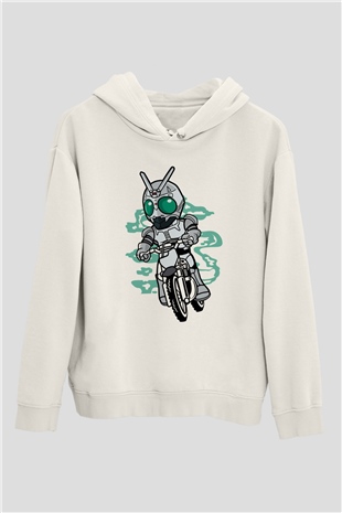 Shadowmoon Motocross Rider Baskılı Beyaz Unisex Hoodie