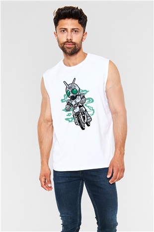 Shadowmoon Motocross Rider Baskılı Beyaz Unisex Kolsuz Tişört