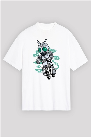 Shadowmoon Motocross Rider Baskılı Beyaz Unisex Oversize Tişört
