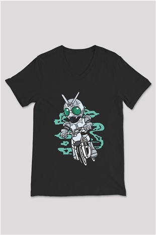 Shadowmoon Motocross Rider Baskılı Siyah Unisex V Yaka Tişört