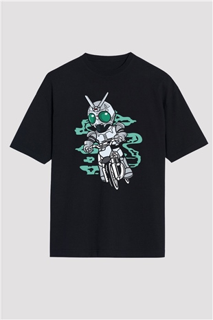 Shadowmoon Motocross Rider Baskılı Siyah Unisex Oversize Tişört