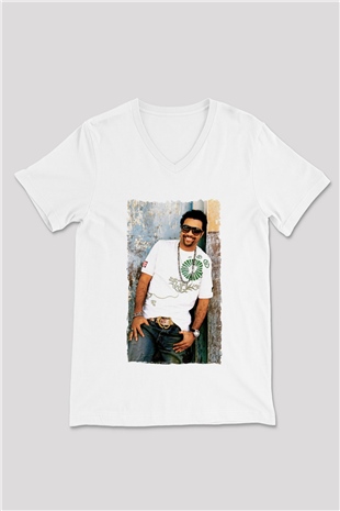 Shaggy Beyaz Unisex V Yaka Tişört