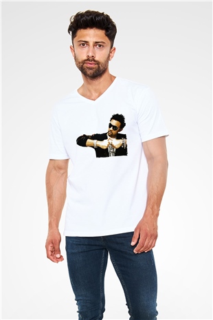 Shaggy Beyaz Unisex V Yaka Tişört