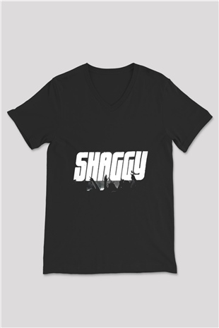 Shaggy Siyah Unisex V Yaka Tişört T-Shirt