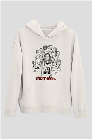 Shameless Baskılı Beyaz Unisex Hoodie