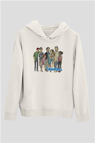 Shameless Baskılı Beyaz Unisex Hoodie