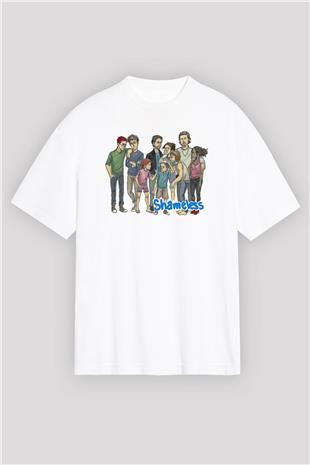 Shameless Baskılı Beyaz Unisex Oversize Tişört - Tshirt