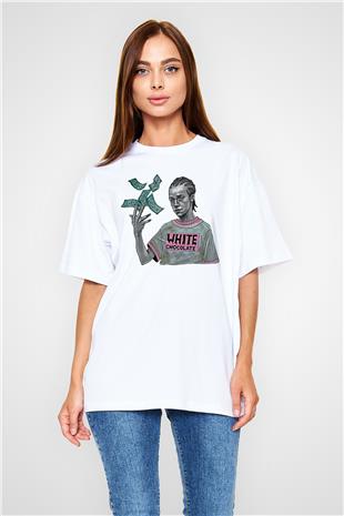 Shameless Baskılı Beyaz Unisex Oversize Tişört - Tshirt