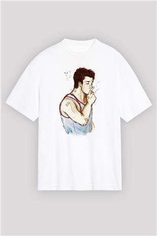Shameless Baskılı Beyaz Unisex Oversize Tişört - Tshirt
