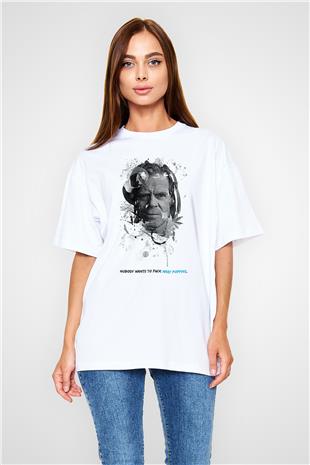 Shameless Baskılı Beyaz Unisex Oversize Tişört - Tshirt