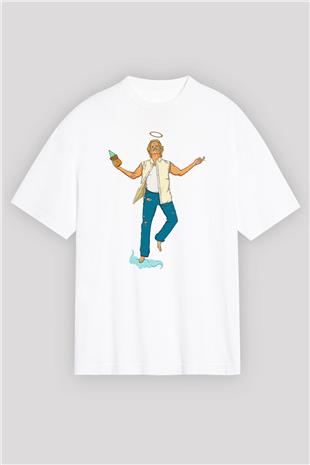 Shameless Baskılı Beyaz Unisex Oversize Tişört - Tshirt