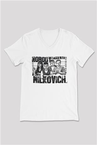 Shameless Baskılı Beyaz Unisex V Yaka Tişört - Tshirt