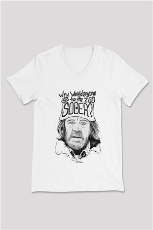 Shameless Baskılı Beyaz Unisex V Yaka Tişört - Tshirt