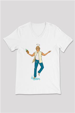 Shameless Baskılı Beyaz Unisex V Yaka Tişört - Tshirt