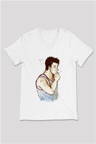 Shameless Baskılı Beyaz Unisex V Yaka Tişört - Tshirt