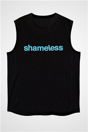 Shameless Baskılı Unisex Siyah Kolsuz Tişört - Tshirt