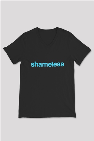 Shameless Baskılı Unisex Siyah V Yaka Tişört - Tshirt