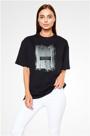 Shamrain Baskılı Unisex Siyah Oversize Tişört - Tshirt
