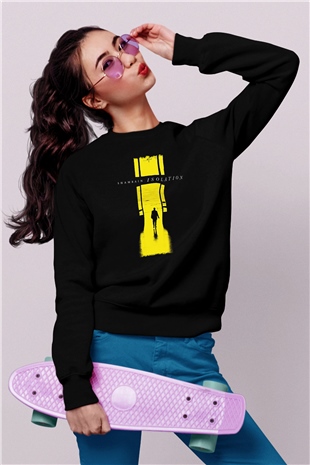 Shamrain Baskılı Unisex Siyah Sweatshirt